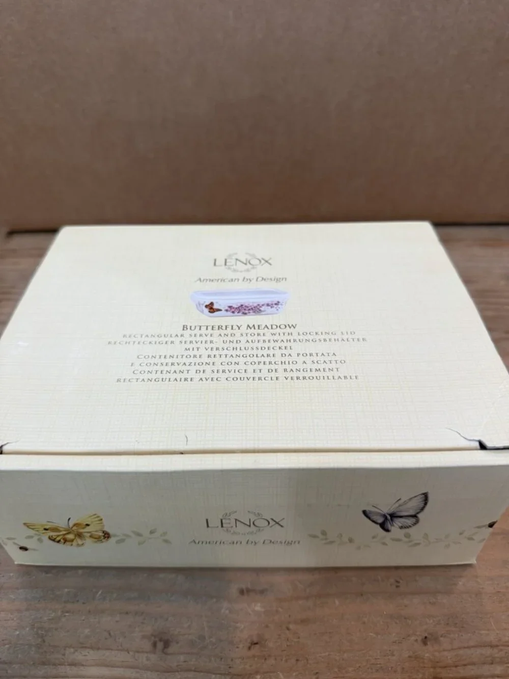 Lenox BUTTERFLY MEADOW Rectangular Serve & Store w/Lid Ceramic Storage Container